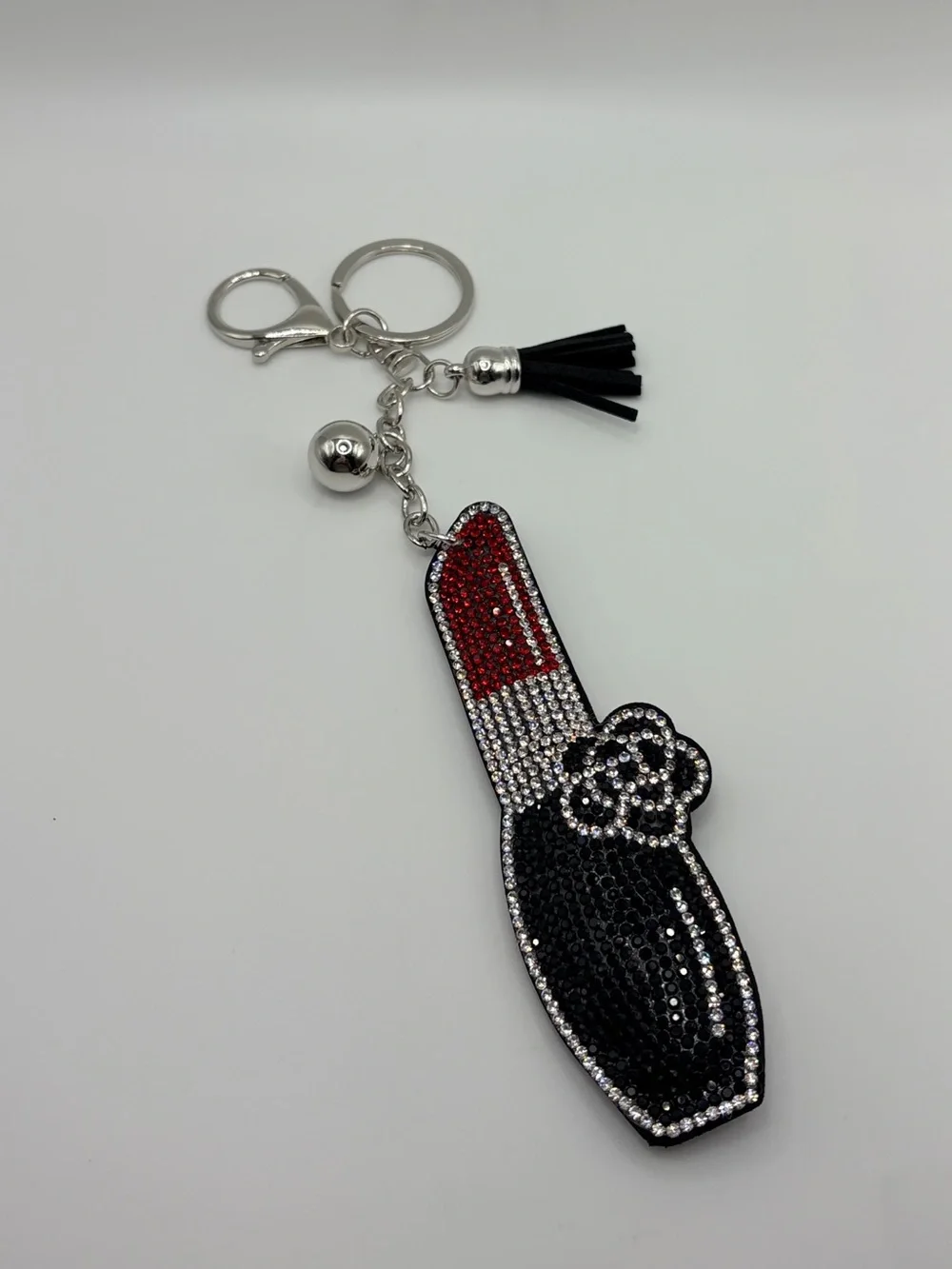 Sparkling Lipstick Keychain Charm - Red & Black